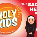 Engaging Sacred Heart of Jesus Activities for Kids to Inspire Faith depicted as a vibrant 'Holy Kids' graphic with a cartoon Jesus peeking and two smiling nuns on a red background.