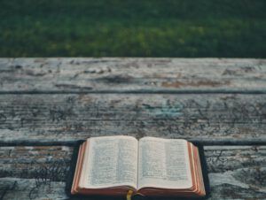 Open Bible resting on a weathered wooden bench, evoking reflection on Why the Bible says the bad ones are thriving: Exploring the paradox.
