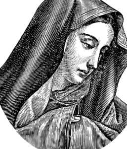 Grabado de una mujer velada con semblante sereno y mirada baja, La verdad sobre la Virgen María en la Biblia: revelaciones sorprendentes.